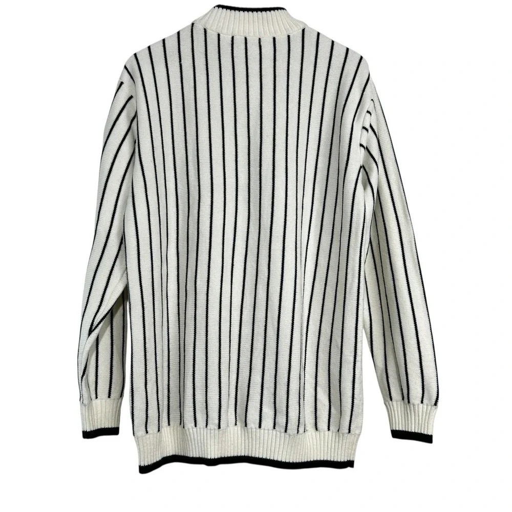 NOIZ Vintage White Acrylic NY‎ Pin Stripe Mock Neck Pullover Sweater Large